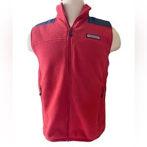 VINEYARD VINES‎ Red Navy Blue Fleece Vest Full Zip Preppy Whale Size Small